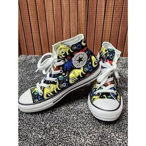 Converse Hi Top Gamer Sneaker Size  1 Junior Black Dinosaurs Lace Up Shoes #A78